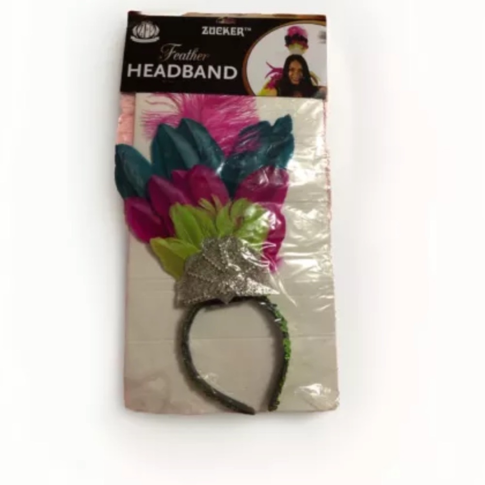 Zucker Feather Crown Headpiece Pink Teal Lime Multicolored Festival Headdress